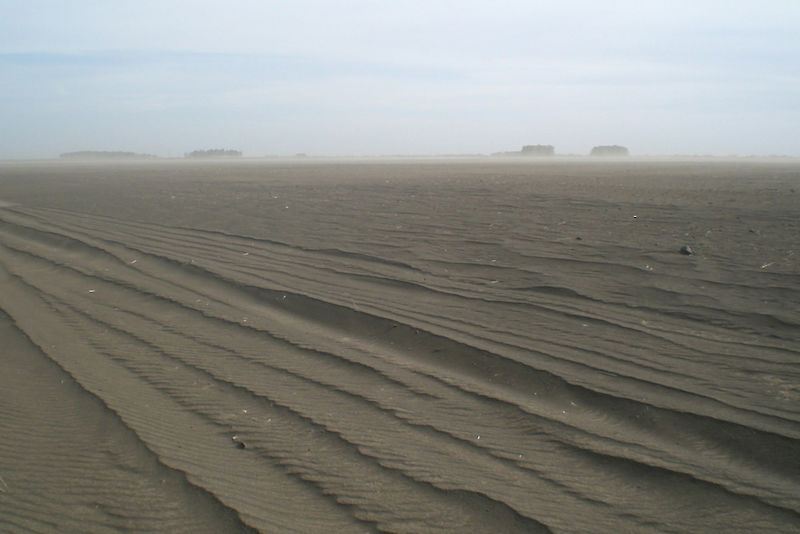 Katastrophale Erscheinungsformen der Winderosion auf Ackerflächen in der Kulunda-Steppe.