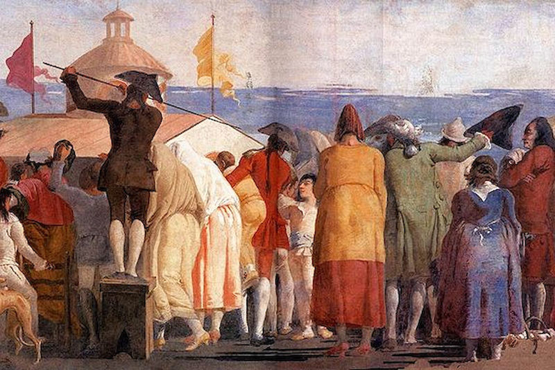 Giandomenico Tiepolo: Der Guckkasten aus dem Jahr 1791. "Man schaut Venezianer beim Schauen zu. Wir wissen aber nicht, was der Guckkasten zeigt", so Fajen.