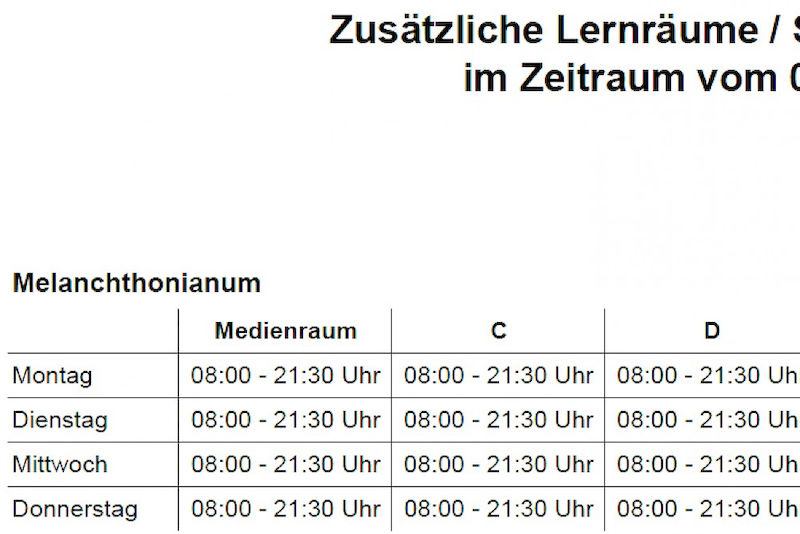 Zusätzliche Lernräume bis zum 5. April
