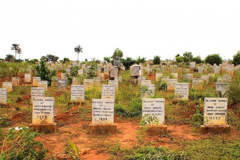 Massenfriedhöfe wie dieser in Waterloo (Sierra Leone) mit geschätzt 7000 Gräbern zeigen das Ausmaß der Epidemie und ihrer Folgen.