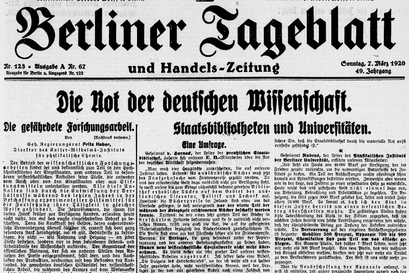 Ausschnitt aus dem Berliner Tageblatt von 1920