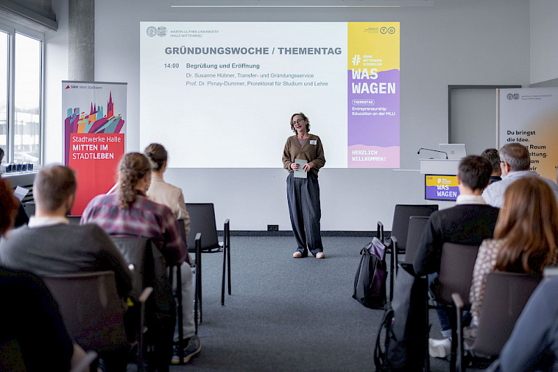 Eröffnet wurde die Gründungswoche am Dienstag von der Leiterin des Transfer- und Gründungsservice der MLU Susanne Hübner.